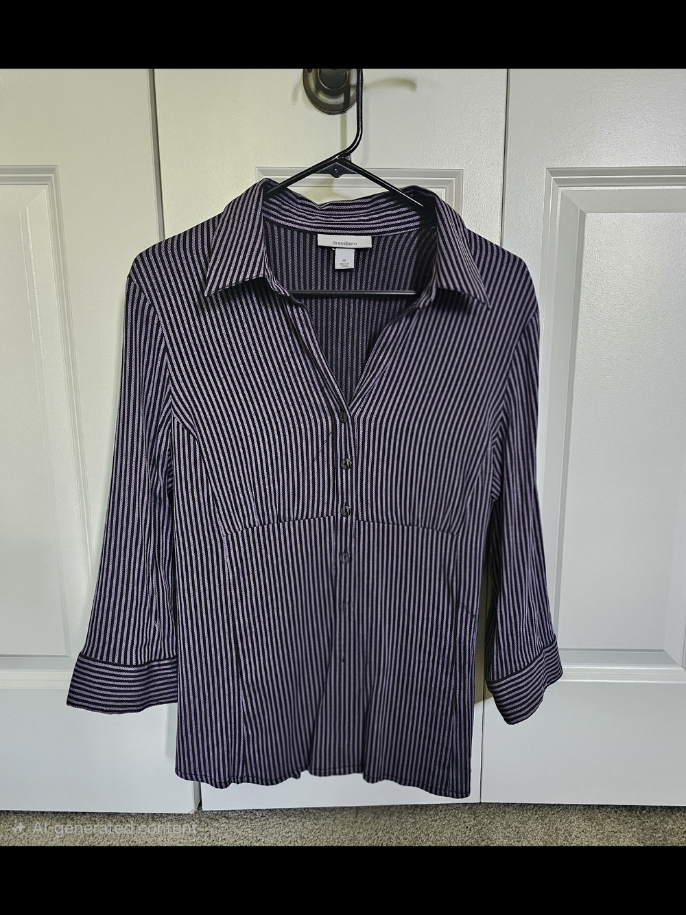 Women's Shirt Croft & Barrow Purple and Black  Vertical Stripe Button-Front